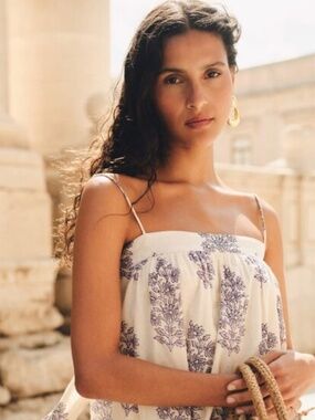 J.Crew Floaty Midi Dress in Block-Print Cotton Voile